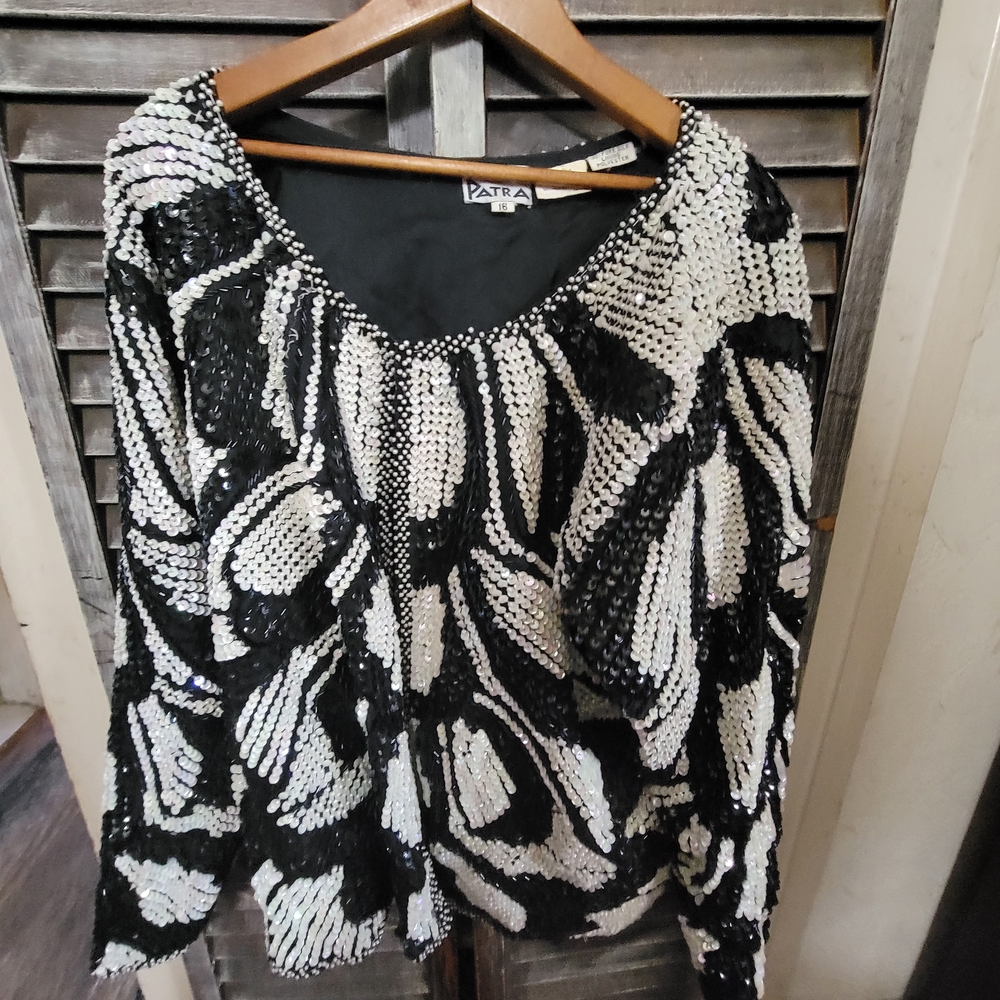 Vintage Black and White Sequin Cardigan Jacket
